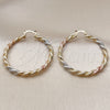 Oro Laminado Small Hoop, Gold Filled Style Twist Design, Diamond Cutting Finish, Tricolor, 02.170.0398.1.40