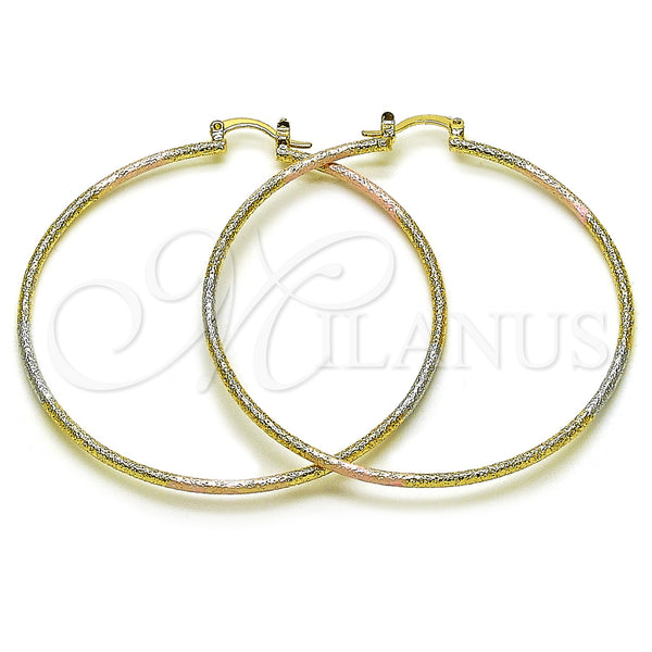 Gold Filled Hoop Earrings — Large Hoop Matte Tricolor 02. — main product view — SKU 161470 | Oro Laminado aretes de aro — Large Hoop Matte Tricolor 02. — SKU 161470