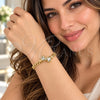 Oro Laminado Fancy Bracelet, Gold Filled Style Heart and Twist Design, with White Cubic Zirconia, Polished, Golden Finish, 03.213.0366.07 (04 MM Thickness, 7 Inches Length)