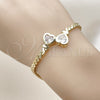 Oro Laminado Fancy Bracelet, Gold Filled Style Heart and Twist Design, with White Cubic Zirconia, Polished, Golden Finish, 03.213.0366.07 (04 MM Thickness, 7 Inches Length)