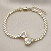 Oro Laminado Fancy Bracelet, Gold Filled Style Heart and Twist Design, with White Cubic Zirconia, Polished, Golden Finish, 03.213.0366.07 (04 MM Thickness, 7 Inches Length)