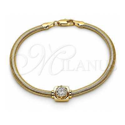 Oro Laminado Fancy Bracelet, Gold Filled Style Rat Tail Design, with White Cubic Zirconia, Polished, Golden Finish, 03.213.0367.08 (04 MM Thickness, 8 Inches Length)