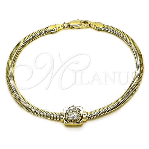 Oro Laminado Fancy Bracelet, Gold Filled Style Rat Tail Design, with White Cubic Zirconia, Polished, Golden Finish, 03.213.0367.08 (04 MM Thickness, 8 Inches Length)