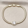 Oro Laminado Fancy Bracelet, Gold Filled Style Rat Tail and Cluster Design, with White Cubic Zirconia and White Micro Pave, Polished, Golden Finish, 03.213.0368.07 (04 MM Thickness, 7 Inches Length)