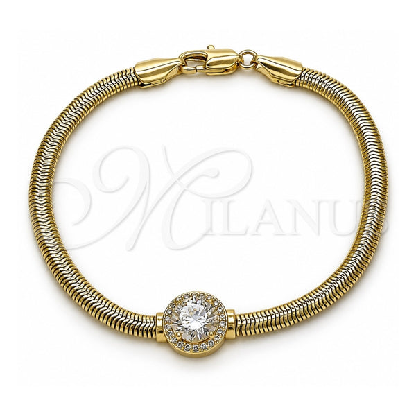 Oro Laminado Fancy Bracelet, Gold Filled Style Rat Tail and Cluster Design, with White Cubic Zirconia and White Micro Pave, Polished, Golden Finish, 03.213.0368.07 (04 MM Thickness, 7 Inches Length)