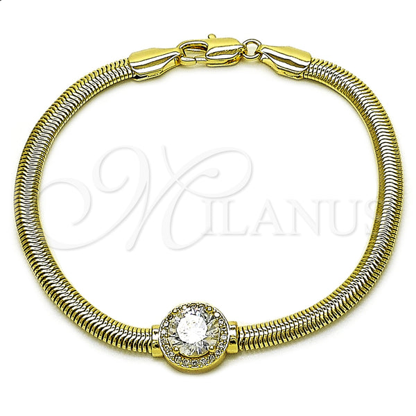 Oro Laminado Fancy Bracelet, Gold Filled Style Rat Tail and Cluster Design, with White Cubic Zirconia and White Micro Pave, Polished, Golden Finish, 03.213.0368.07 (04 MM Thickness, 7 Inches Length)