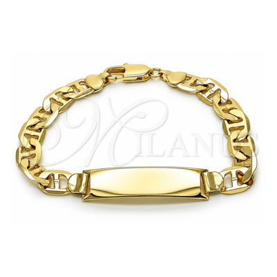 Oro Laminado ID Bracelet, Gold Filled Style Mariner Design, Diamond Cutting Finish, Golden Finish, 03.213.0369.08 (Thickness, 8 Inches Length)
