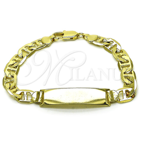 Oro Laminado ID Bracelet, Gold Filled Style Mariner Design, Diamond Cutting Finish, Golden Finish, 03.213.0369.08 (Thickness, 8 Inches Length)