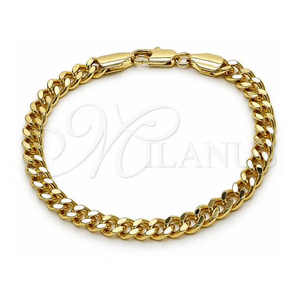 Oro Laminado Basic Bracelet, Gold Filled Style Miami Cuban Design, Polished, Golden Finish, 03.213.0100.07 (06 MM Thickness, 7 Inches Length)