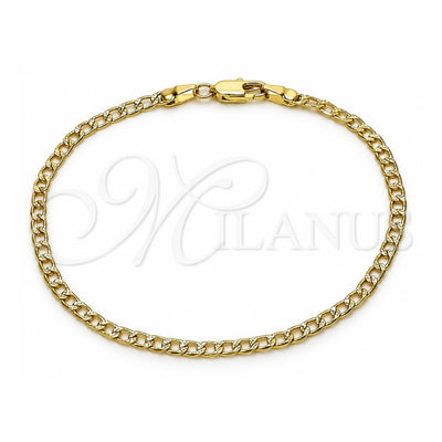 Oro Laminado Basic Bracelet, Gold Filled Style Curb and Pave Cuban Design, Diamond Cutting Finish, Golden Finish, 04.213.0357.07 (Thickness, 8 Inches Length)