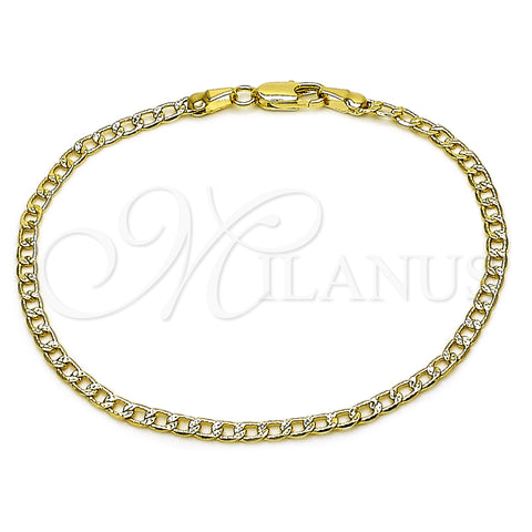 Oro Laminado Basic Bracelet, Gold Filled Style Curb and Pave Cuban Design, Diamond Cutting Finish, Golden Finish, 04.213.0357.07 (Thickness, 8 Inches Length)