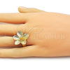 Oro Laminado Elegant Ring, Gold Filled Style Flower Design, Diamond Cutting Finish, Golden Finish, 01.282.0003 (One size fits all)