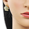 Oro Laminado Stud Earring, Gold Filled Style Shell Design, Polished, Golden Finish, 02.282.0045
