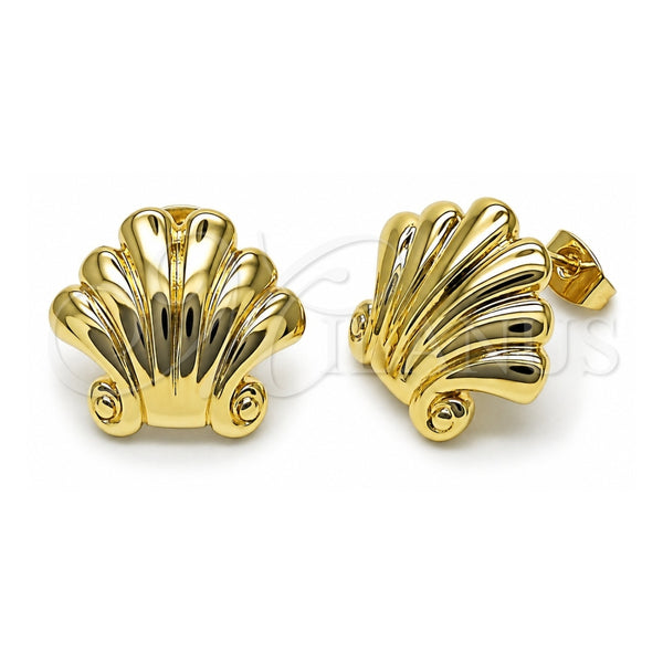 Oro Laminado Stud Earring, Gold Filled Style Shell Design, Polished, Golden Finish, 02.282.0045