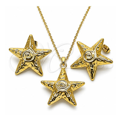 Oro Laminado Earring and Pendant Adult Set, Gold Filled Style Star and Snail Design, Polished, Golden Finish, 10.282.0011