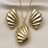 Oro Laminado Earring and Pendant Adult Set, Gold Filled Style Shell and Hollow Design, Polished, Golden Finish, 10.282.0013