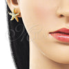 Oro Laminado Stud Earring, Gold Filled Style Star and Hollow Design, Diamond Cutting Finish, Golden Finish, 02.282.0048
