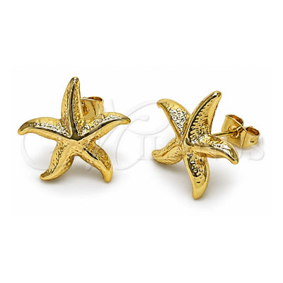 Oro Laminado Stud Earring, Gold Filled Style Star and Hollow Design, Diamond Cutting Finish, Golden Finish, 02.282.0048