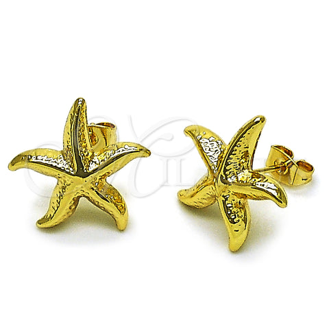 Oro Laminado Stud Earring, Gold Filled Style Star and Hollow Design, Diamond Cutting Finish, Golden Finish, 02.282.0048