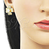 Oro Laminado Stud Earring, Gold Filled Style Flower Design, with Ivory Pearl, Diamond Cutting Finish, Golden Finish, 02.282.0054