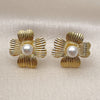 Oro Laminado Stud Earring, Gold Filled Style Flower Design, with Ivory Pearl, Diamond Cutting Finish, Golden Finish, 02.282.0054