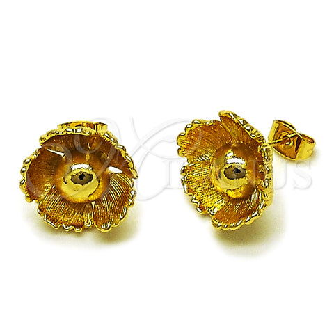 Oro Laminado Stud Earring, Gold Filled Style Flower Design, Diamond Cutting Finish, Golden Finish, 02.282.0055