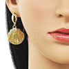 Oro Laminado Dangle Earring, Gold Filled Style Shell Design, Polished, Golden Finish, 02.282.0060