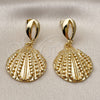 Oro Laminado Dangle Earring, Gold Filled Style Shell Design, Polished, Golden Finish, 02.282.0060