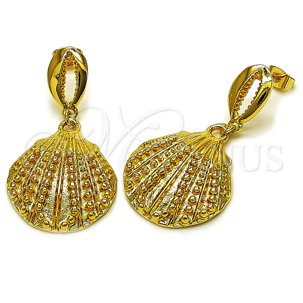 Oro Laminado Dangle Earring, Gold Filled Style Shell Design, Polished, Golden Finish, 02.282.0060