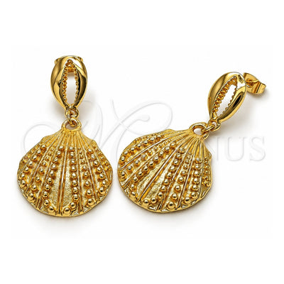 Oro Laminado Dangle Earring, Gold Filled Style Shell Design, Polished, Golden Finish, 02.282.0060