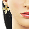 Oro Laminado Stud Earring, Gold Filled Style Flower Design, with White Cubic Zirconia, Diamond Cutting Finish, Golden Finish, 02.282.0061