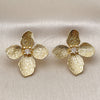 Oro Laminado Stud Earring, Gold Filled Style Flower Design, with White Cubic Zirconia, Diamond Cutting Finish, Golden Finish, 02.282.0061