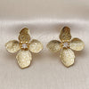 Oro Laminado Stud Earring, Gold Filled Style Flower Design, with White Cubic Zirconia, Diamond Cutting Finish, Golden Finish, 02.282.0061