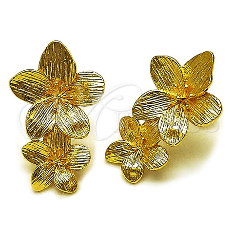 Oro Laminado Stud Earring, Gold Filled Style Flower Design, Diamond Cutting Finish, Golden Finish, 02.282.0062