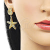 Oro Laminado Dangle Earring, Gold Filled Style Star Design, Matte Finish, Golden Finish, 02.282.0066