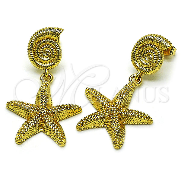 Oro Laminado Dangle Earring, Gold Filled Style Star and Snail Design, Matte Finish, Golden Finish, 02.282.0066