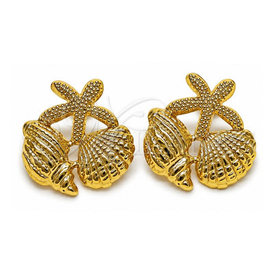Oro Laminado Stud Earring, Gold Filled Style Star and Shell Design, Polished, Golden Finish, 02.282.0067