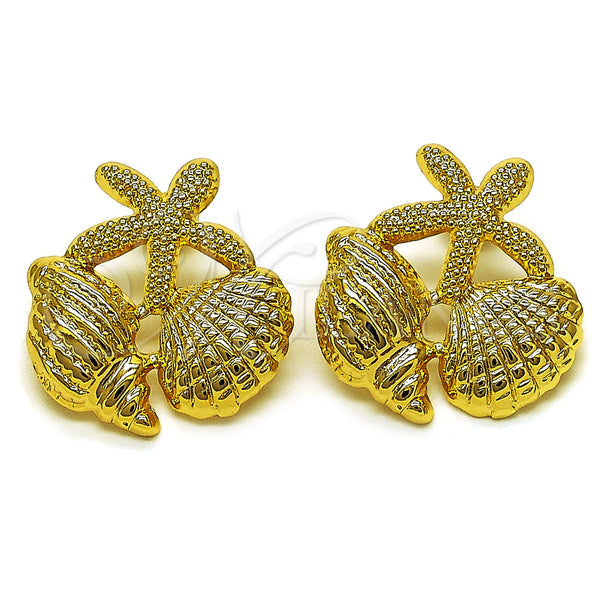 Oro Laminado Stud Earring, Gold Filled Style Star and Shell Design, Polished, Golden Finish, 02.282.0067