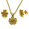 Oro Laminado Earring and Pendant Adult Set, Gold Filled Style Flower Design, Matte Finish, Golden Finish, 10.342.0256