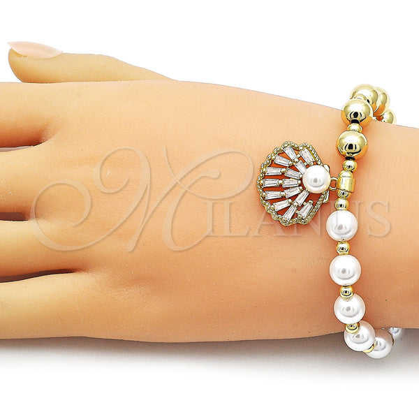 Gold Filled Bracelet — Fancy Bracelet Expandable Bead and Shell Design with — alternate product view — SKU 161525 | Oro Laminado brazalete — elegante Bracelet cuentas expandibles and Shell diseño with — SKU 161525