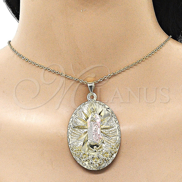 Gold Filled Pendant — Religious Pendant Guadalupe and Flower Design Diamond Cutting — alternate product view — SKU 161529 | Oro Laminado dije — Religious Pendant Guadalupe and flor diseño Diamond Cutting — SKU 161529