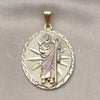 Oro Laminado Religious Pendant, Gold Filled Style San Judas Design, Diamond Cutting Finish, Tricolor, 05.213.0061.1