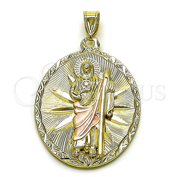 Oro Laminado Religious Pendant, Gold Filled Style San Judas Design, Diamond Cutting Finish, Tricolor, 05.213.0061.1
