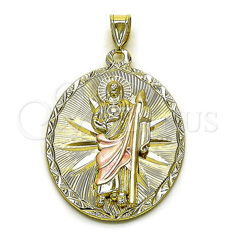 Oro Laminado Religious Pendant, Gold Filled Style San Judas Design, Diamond Cutting Finish, Tricolor, 05.213.0061.1