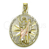 Oro Laminado Religious Pendant, Gold Filled Style San Judas Design, Diamond Cutting Finish, Tricolor, 05.213.0061.1