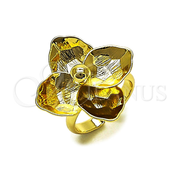 Oro Laminado Elegant Ring, Gold Filled Style Flower Design, Diamond Cutting Finish, Golden Finish, 01.213.0068