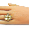Oro Laminado Elegant Ring, Gold Filled Style Flower Design, Diamond Cutting Finish, Golden Finish, 01.213.0069