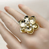 Oro Laminado Elegant Ring, Gold Filled Style Flower Design, Diamond Cutting Finish, Golden Finish, 01.213.0069