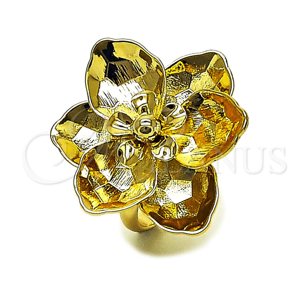 Oro Laminado Elegant Ring, Gold Filled Style Flower Design, Diamond Cutting Finish, Golden Finish, 01.213.0069