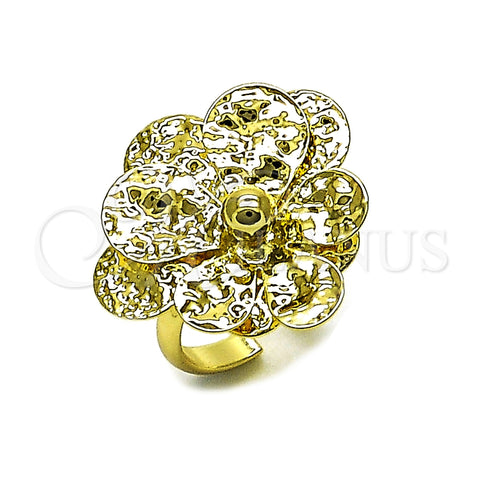 Oro Laminado Elegant Ring, Gold Filled Style Flower Design, Diamond Cutting Finish, Golden Finish, 01.213.0070